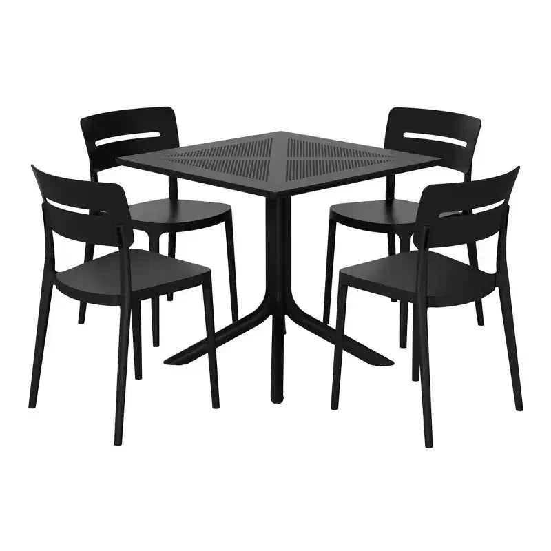 WestinTrends Playa Modern 5-Piece Resin Patio Dining Table Set with Stackable Patio Dining Chairs, Black