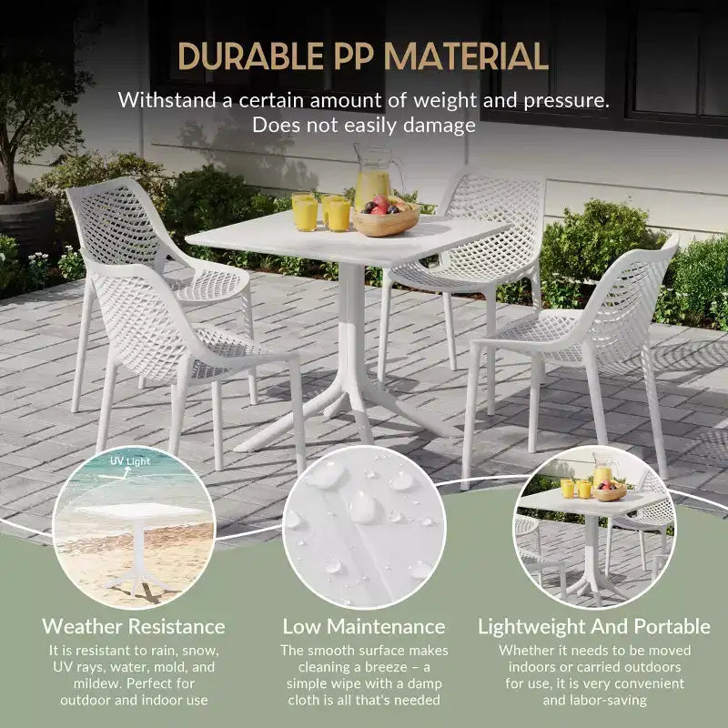 Ensemble table de salle à manger carrée d'extérieur 5 pièces WestinTrends Playa avec chaises de salle à manger empilables