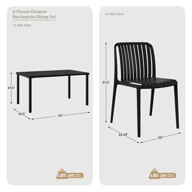 Ensemble de salle à manger d'extérieur 7 pièces Playa WestinTrends avec chaises de patio empilables