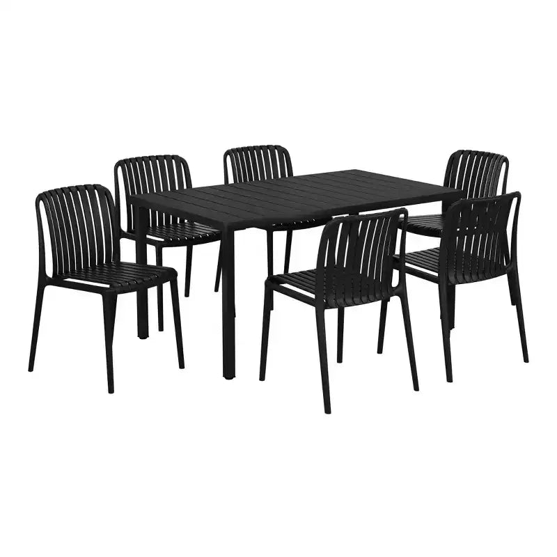 WestinTrends Playa 7-Piece Outdoor Patio Dining Table Set With Stackable Patio Chairs