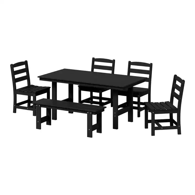 WestinTrends Ashore 6-Piece Outdoor HDPE Rectangular Patio Dining Table Set with Bench