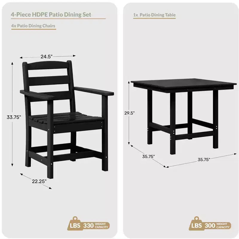 Ensemble de salle à manger d'extérieur carré WestinTrends Ashore 5 pièces en HDPE avec fauteuils