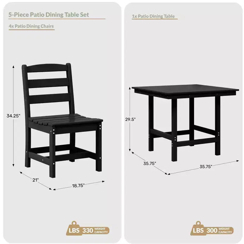 Ensemble de salle à manger d'extérieur WestinTrends Ashore 5 pièces avec table carrée en HDPE et chaises sans accoudoirs