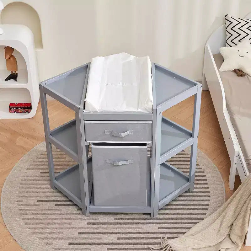 Table à langer Baby Corner avec tiroir de rangement, Station à langer avec matelas à langer, Table à langer en bois pour nourrissons et tout-petits