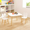 3PCS Kid Table Set with 2 Chairs, Rabbit Toddler Table and Chair Set Wooden Children Activity Play Table Set , White+Natural- ModernLuxe