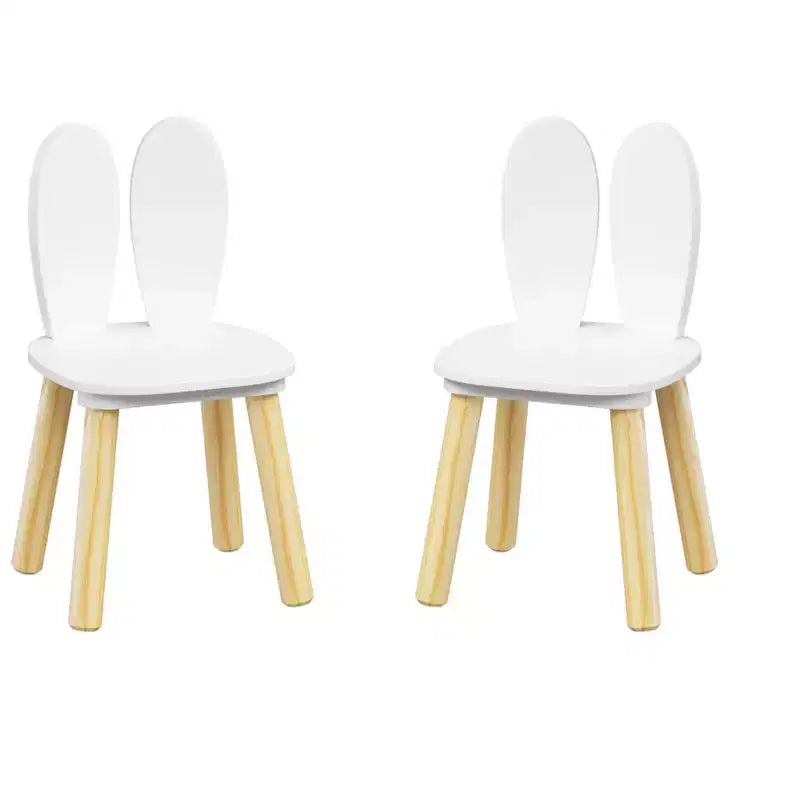 Ensemble table enfant 3 pièces avec 2 chaises, ensemble table et chaises lapin pour tout-petits en bois pour enfants, blanc + naturel - ModernLuxe