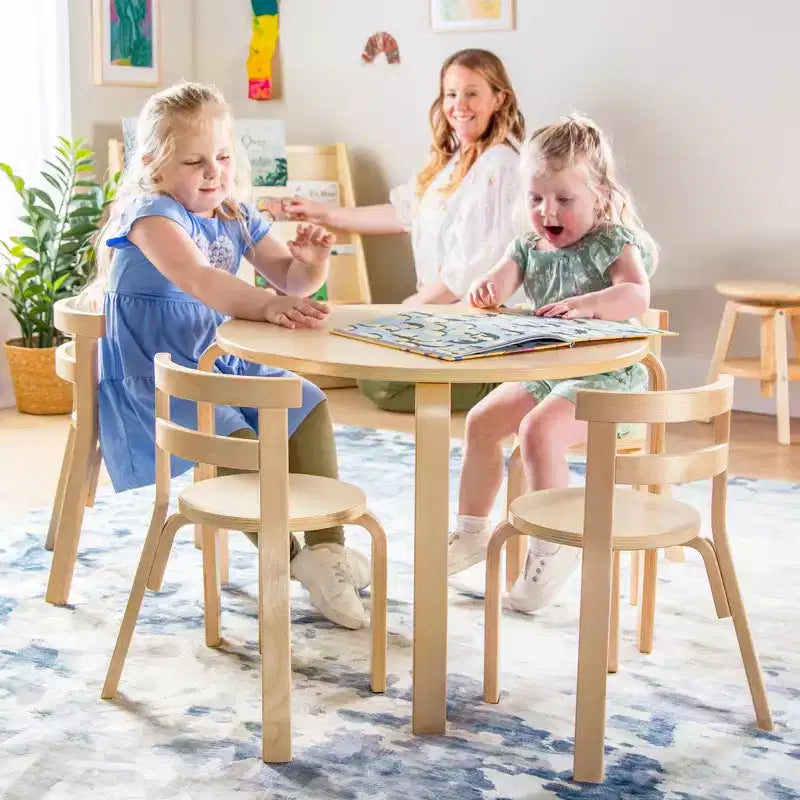 Guidecraft Table et chaises pour enfants Nordic - Blanc : Table ronde en bois pour tout-petits pour les travaux manuels et l'écriture | Meubles de salle de jeux | Table d'activités pour enfants avec 4 chaises