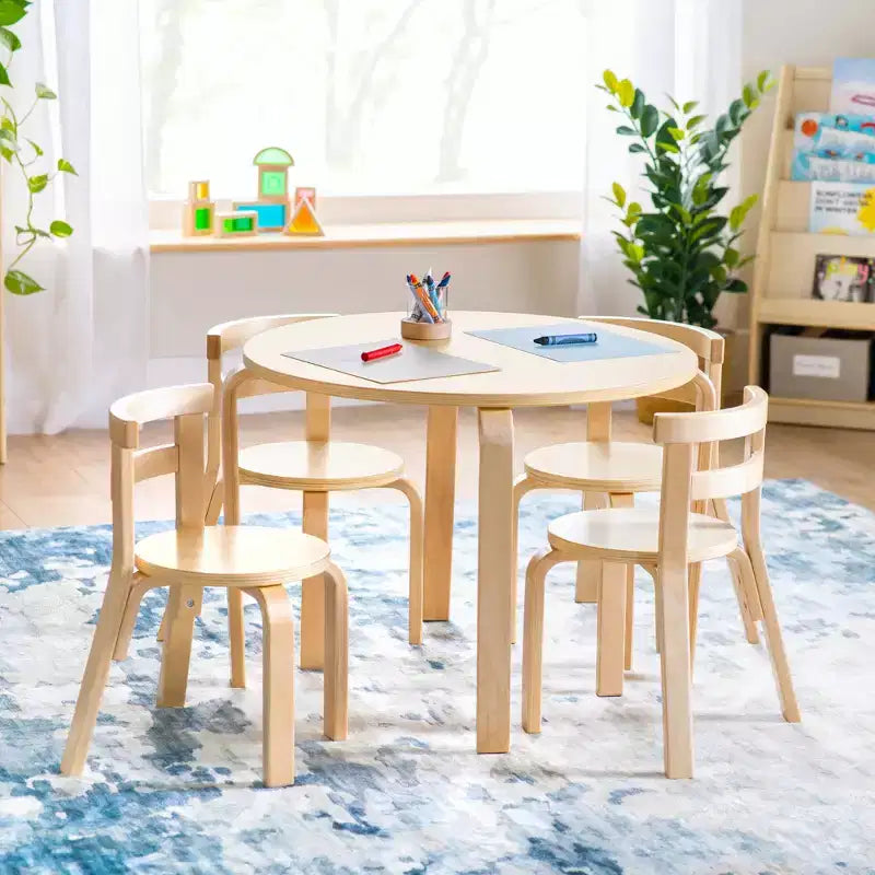 Guidecraft Table et chaises pour enfants Nordic - Blanc : Table ronde en bois pour tout-petits pour les travaux manuels et l'écriture | Meubles de salle de jeux | Table d'activités pour enfants avec 4 chaises