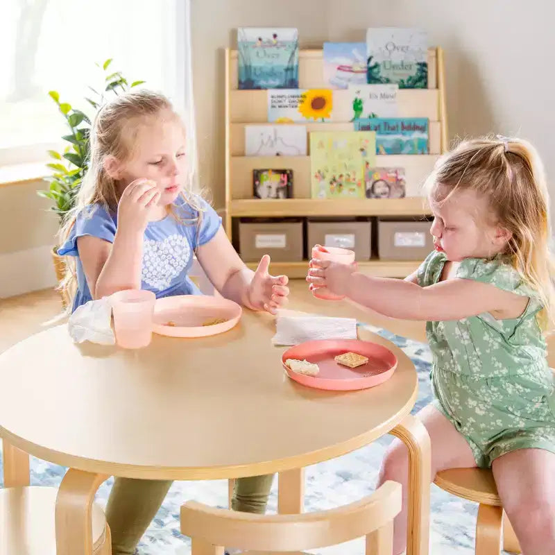 Guidecraft Kids Nordic Table & Chair Set- White: Wooden Round Toddler Table for Crafts & Writing | Playroom Furniture| Kids Activity Table w/ 4 Chairs