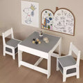 3PCS Kid Table Set with Dual-Sided Table & 2 Storage Chairs, Wood Toddler Table and Chair Set Children Activity Play Table Set, White+Gray -ModernLuxe