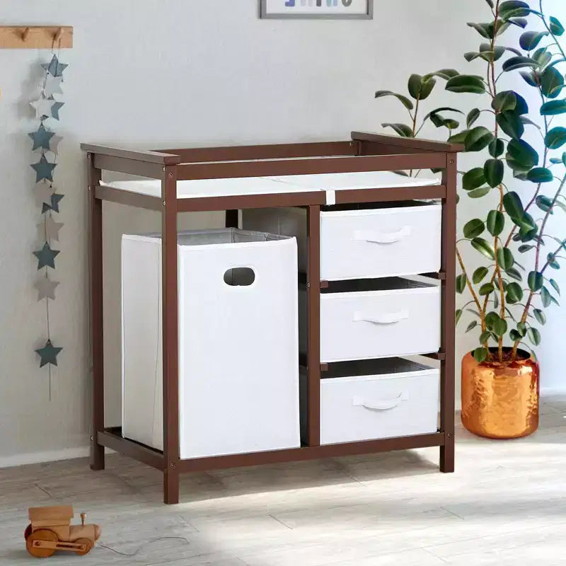 Table à langer pour bébé, commode moderne à langer avec panier à linge, table à langer, 3 tiroirs et matelas à langer pour nourrisson