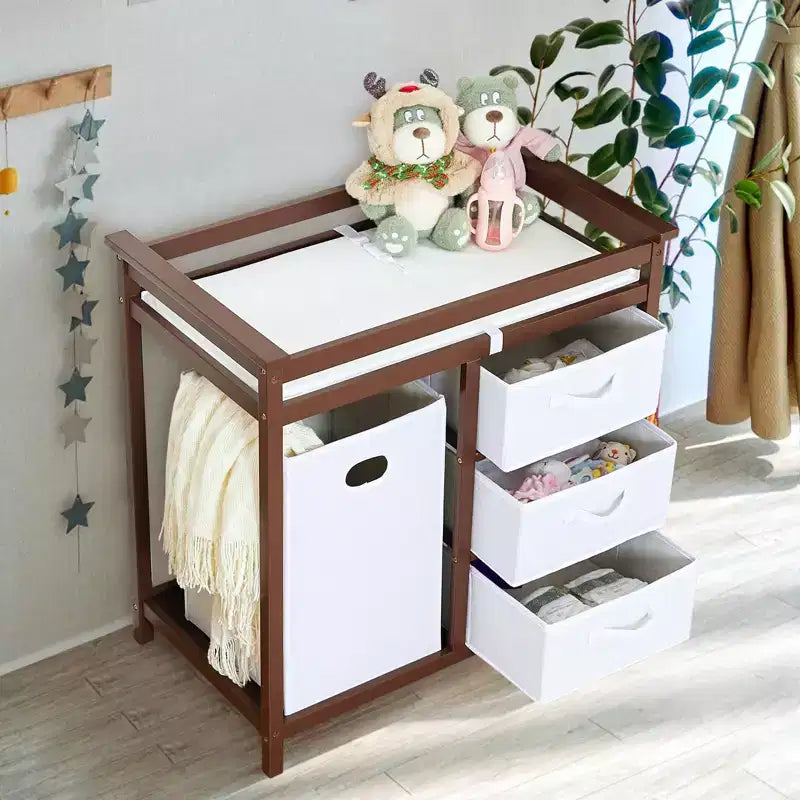 Table à langer pour bébé, commode moderne à langer avec panier à linge, table à langer, 3 tiroirs et matelas à langer pour nourrisson