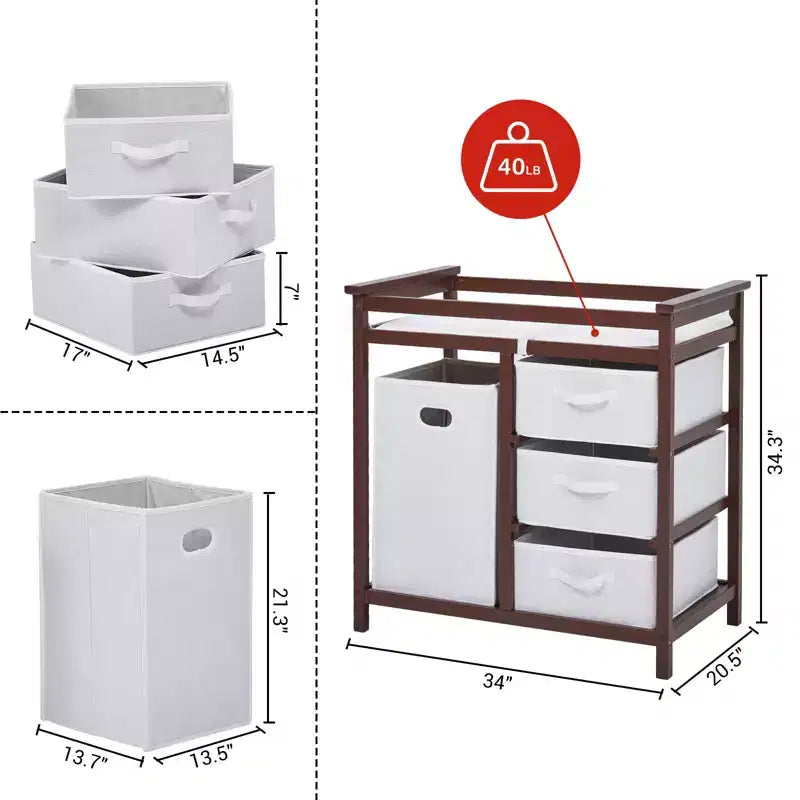Table à langer pour bébé, commode moderne à langer avec panier à linge, table à langer, 3 tiroirs et matelas à langer pour nourrisson