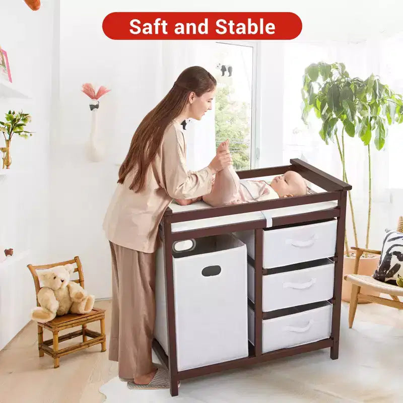 Table à langer pour bébé, commode moderne à langer avec panier à linge, table à langer, 3 tiroirs et matelas à langer pour nourrisson