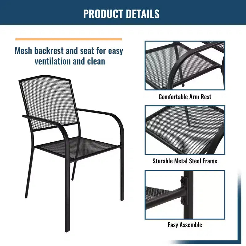 CLIHOME Ensemble de salle à manger d'extérieur 5 pièces, avec table carrée avec trou pour parasol et chaises en maille