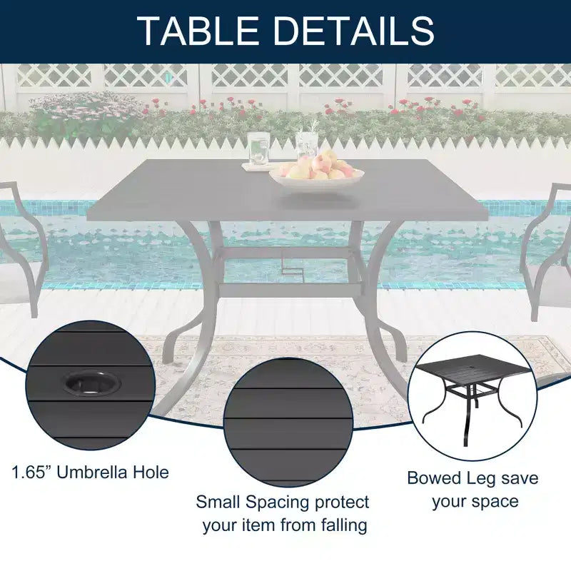 CLIHOME Ensemble de salle à manger d'extérieur 5 pièces, avec table carrée avec trou pour parasol et chaises en maille