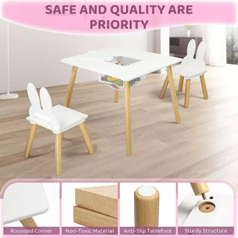 Table et 2 chaises pour enfants Karl Home avec rangement et plateau amovible