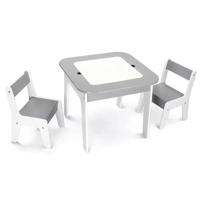 Karl Home 5-In-1 Wooden Kids Table And Chairs Set With Flip-Top Lids in Gray