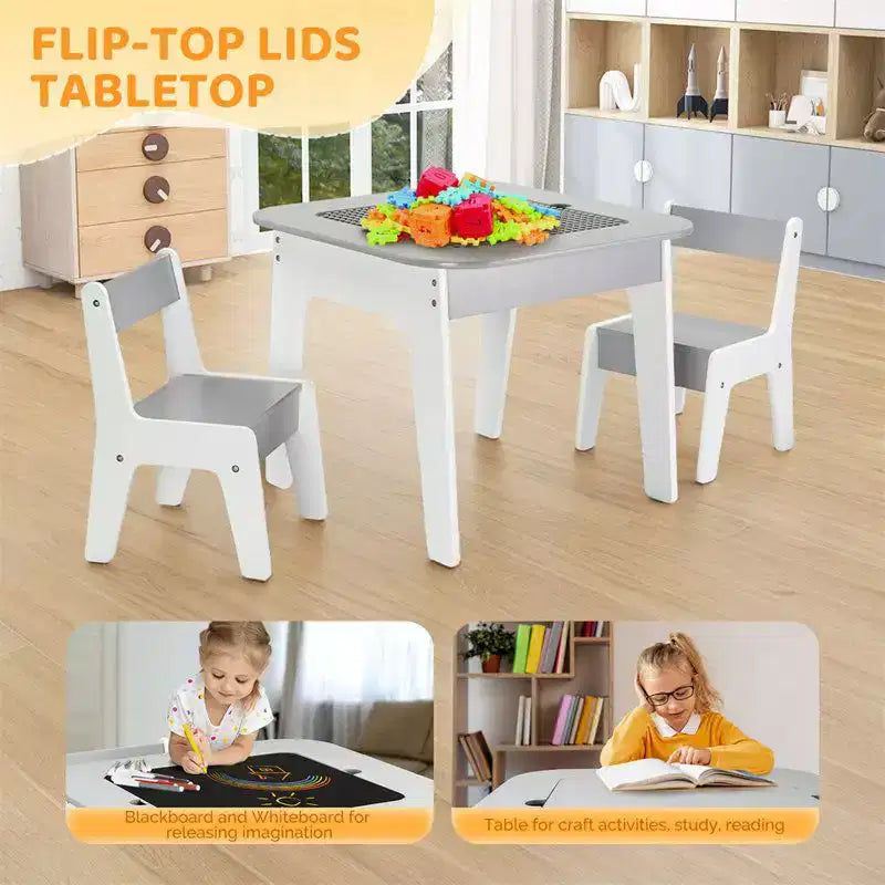 Ensemble table et chaises 5-en-1 en bois pour enfants Karl Home avec plateaux relevables, gris
