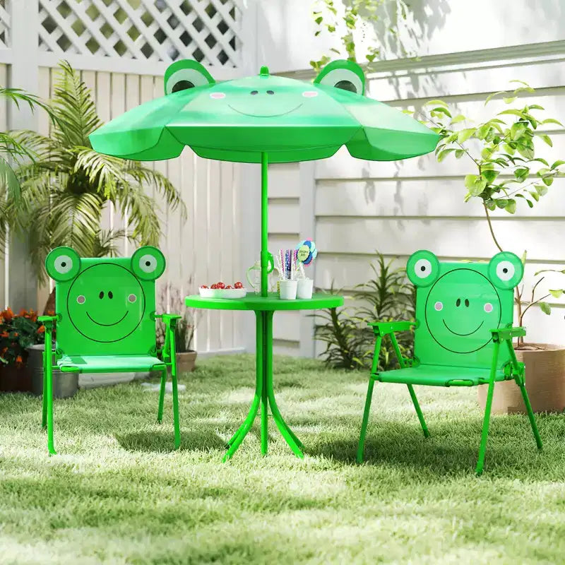 Table et chaises de pique-nique pour enfants Costway avec 2 chaises pliantes et parasol réglable en hauteur Marron/Vert/Rose