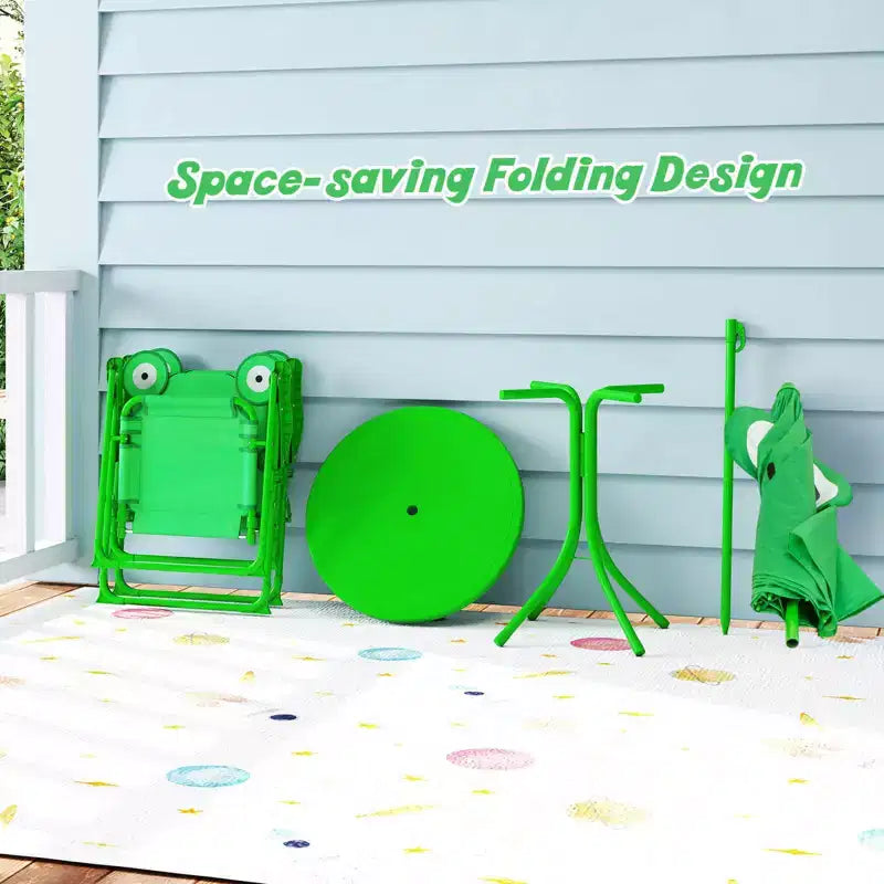 Table et chaises de pique-nique pour enfants Costway avec 2 chaises pliantes et parasol réglable en hauteur Marron/Vert/Rose