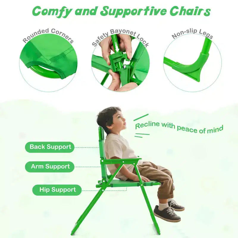 Table et chaises de pique-nique pour enfants Costway avec 2 chaises pliantes et parasol réglable en hauteur Marron/Vert/Rose