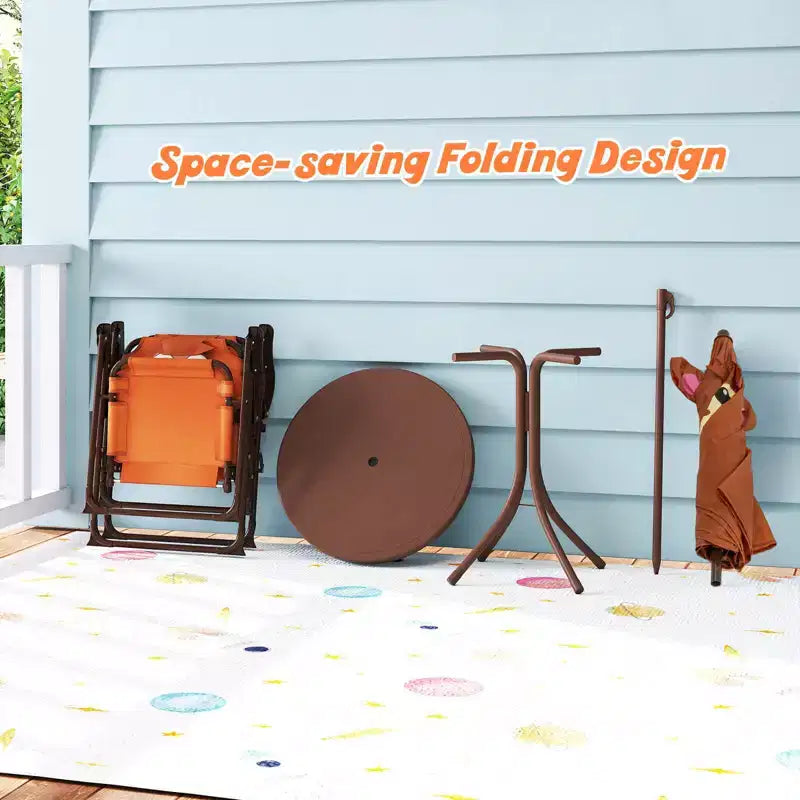 Table et chaises de pique-nique pour enfants Costway avec 2 chaises pliantes et parasol réglable en hauteur Marron/Vert/Rose