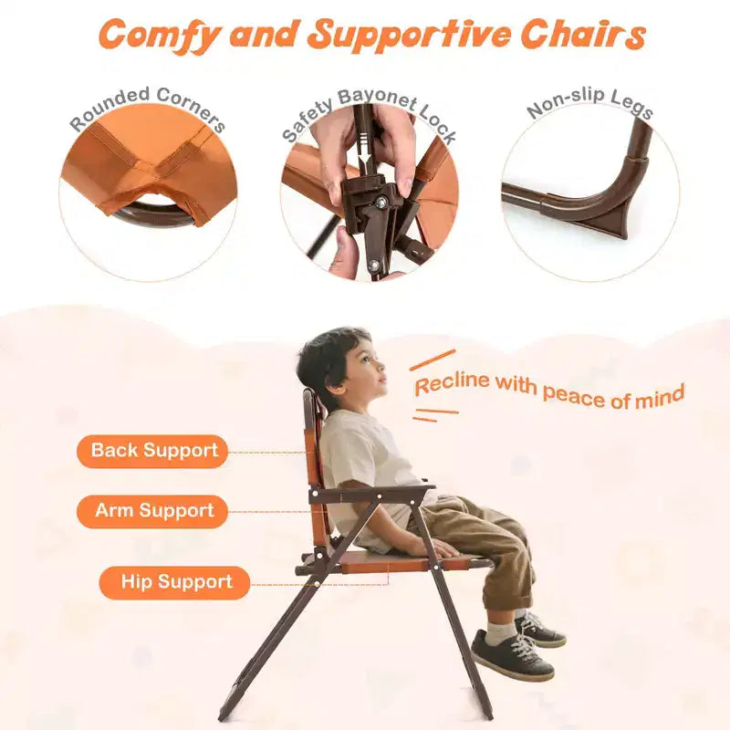 Table et chaises de pique-nique pour enfants Costway avec 2 chaises pliantes et parasol réglable en hauteur Marron/Vert/Rose
