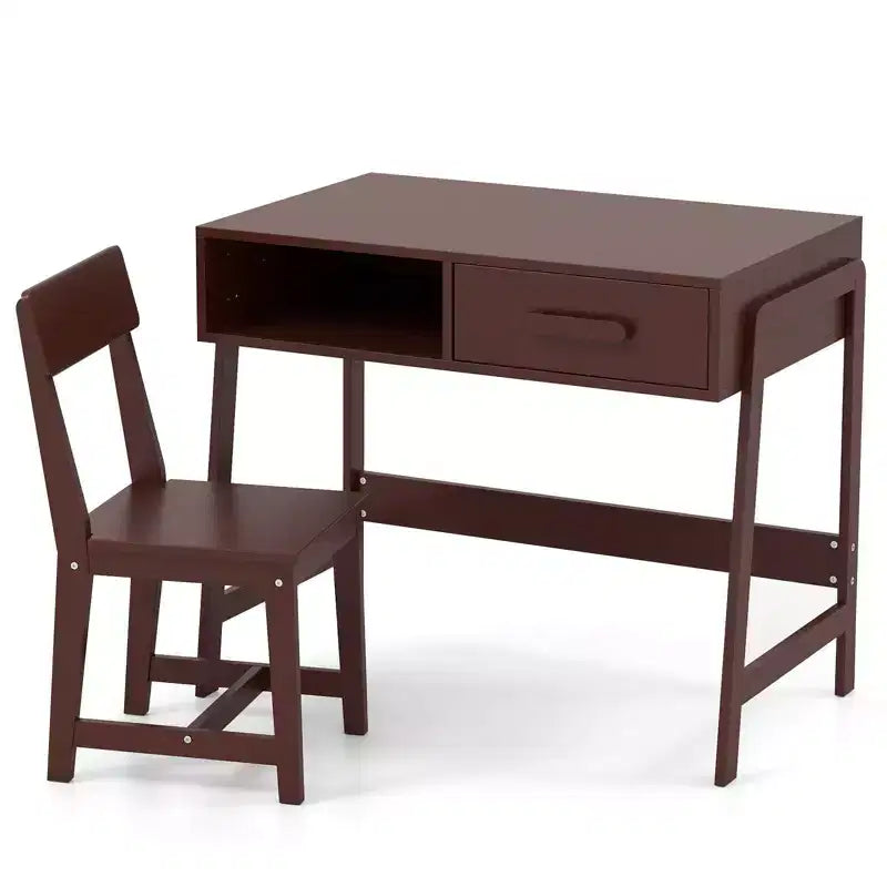 Bureau et chaise pour enfants Costway avec tiroir de rangement et étagère, ensemble bureau d'écolier Marron/Rose/Blanc/Noir