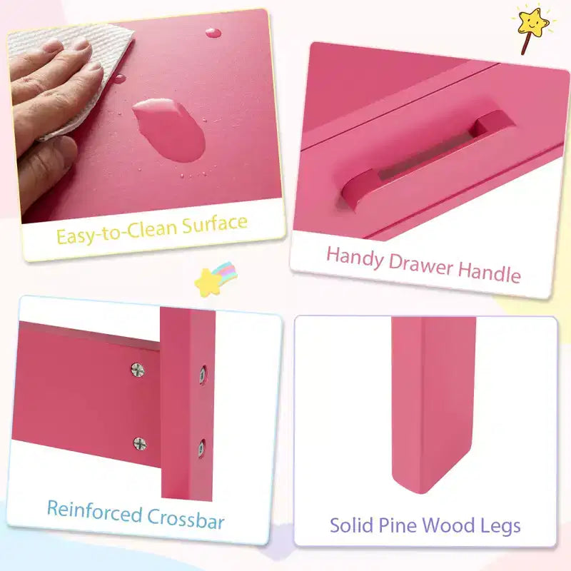 Bureau et chaise pour enfants Costway avec tiroir de rangement et étagère, ensemble bureau d'écolier Marron/Rose/Blanc/Noir