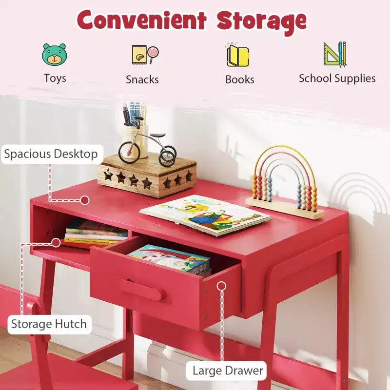 Bureau et chaise pour enfants Costway avec tiroir de rangement et étagère, ensemble bureau d'écolier Marron/Rose/Blanc/Noir