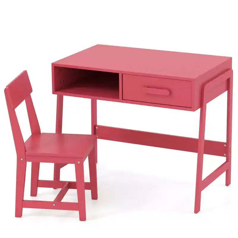Bureau et chaise pour enfants Costway avec tiroir de rangement et étagère, ensemble bureau d'écolier Marron/Rose/Blanc/Noir