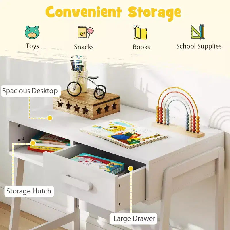 Bureau et chaise pour enfants Costway avec tiroir de rangement et étagère, ensemble bureau d'écolier Marron/Rose/Blanc/Noir
