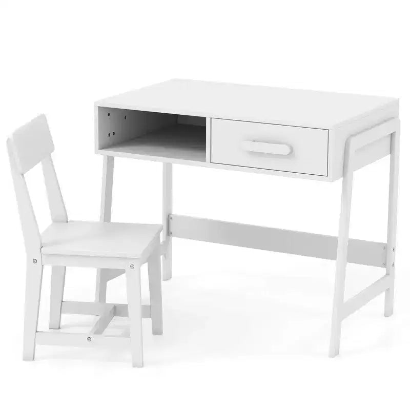 Bureau et chaise pour enfants Costway avec tiroir de rangement et étagère, ensemble bureau d'écolier Marron/Rose/Blanc/Noir