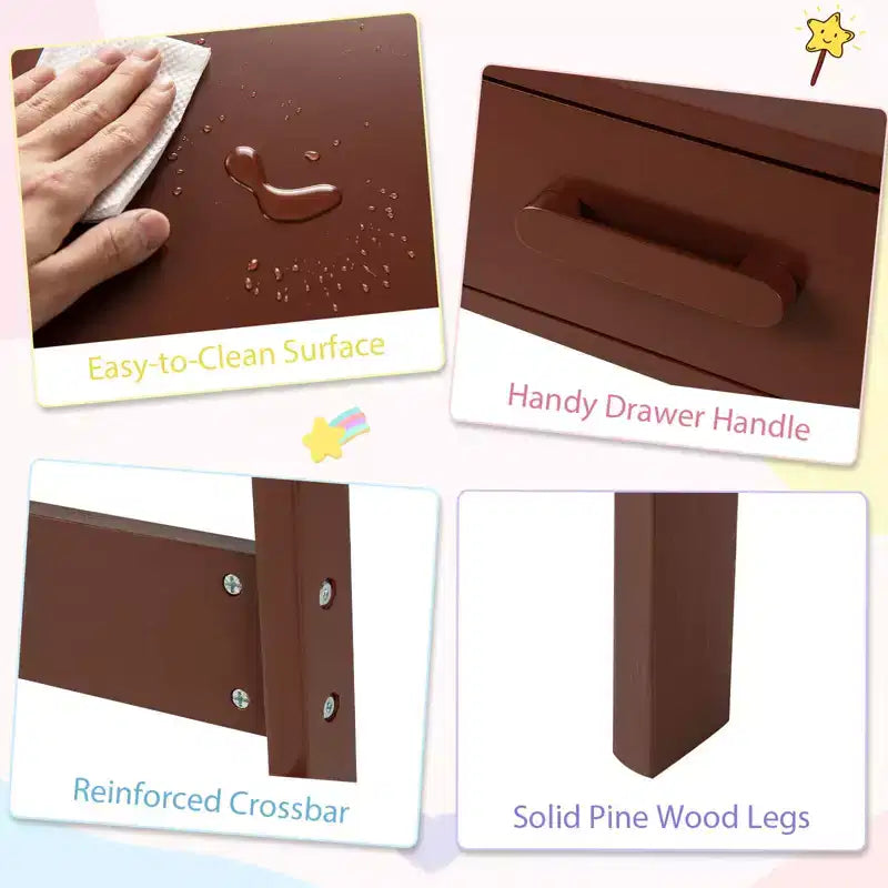 Bureau et chaise pour enfants Costway avec tiroir de rangement et étagère, ensemble bureau d'écolier Marron/Rose/Blanc/Noir