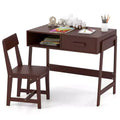 Costway Kids Desk and Chair Set with Storage Drawer and Hutch, Student Writing Desk Set Brown/Pink/White/Black