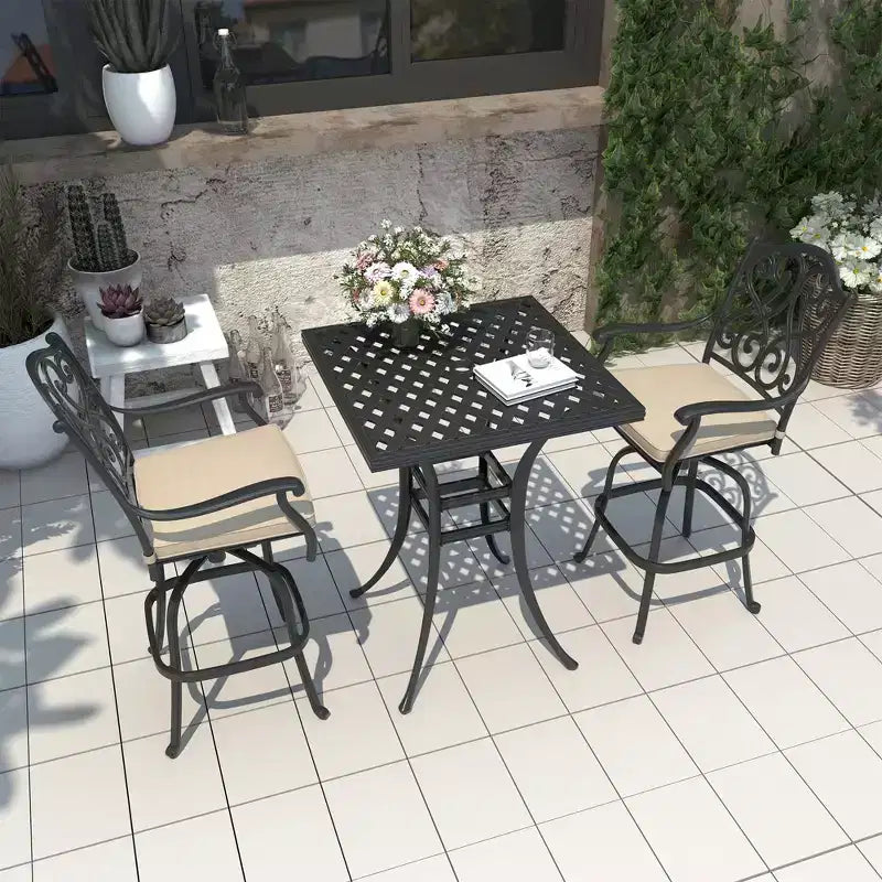 CLIHOME Ensemble de patio 3 pièces en fonte d'aluminium avec coussins de canapé, hauteur bar