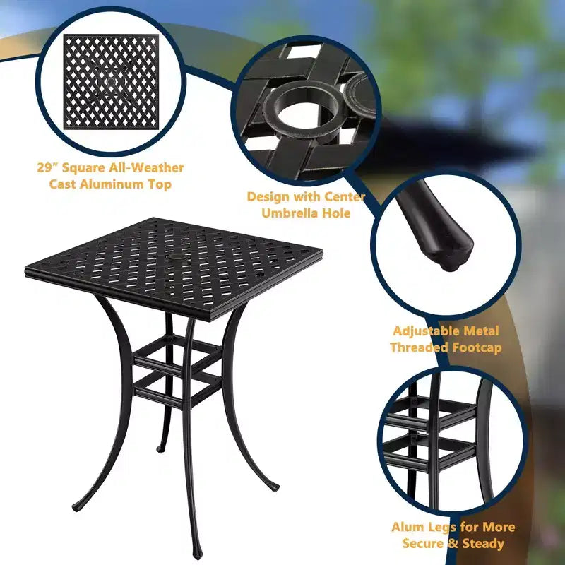 CLIHOME Ensemble de patio 3 pièces en fonte d'aluminium avec coussins de canapé, hauteur bar