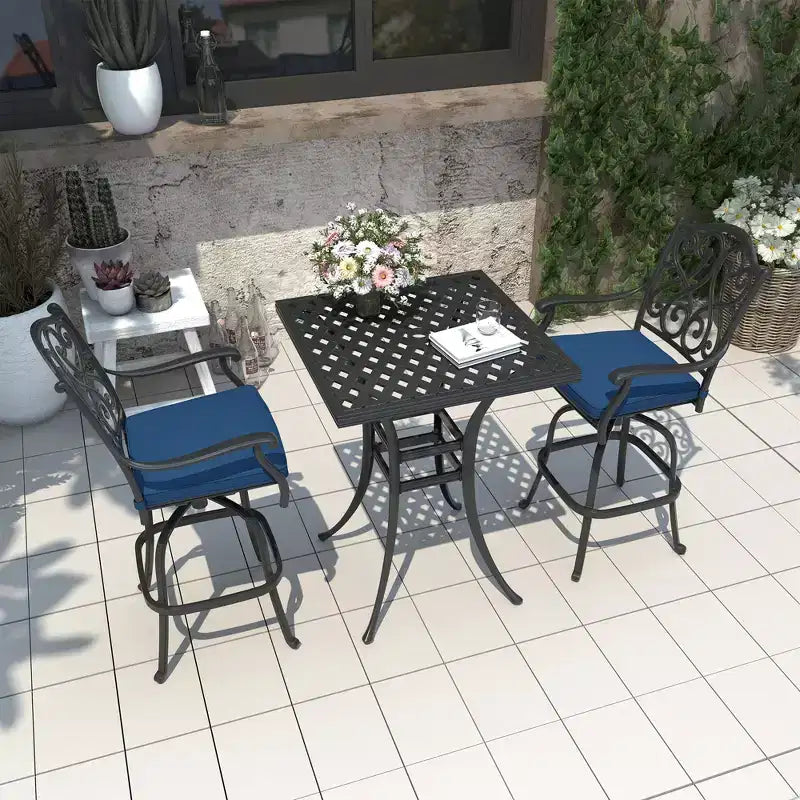CLIHOME Ensemble de patio 3 pièces en fonte d'aluminium avec coussins de canapé, hauteur bar