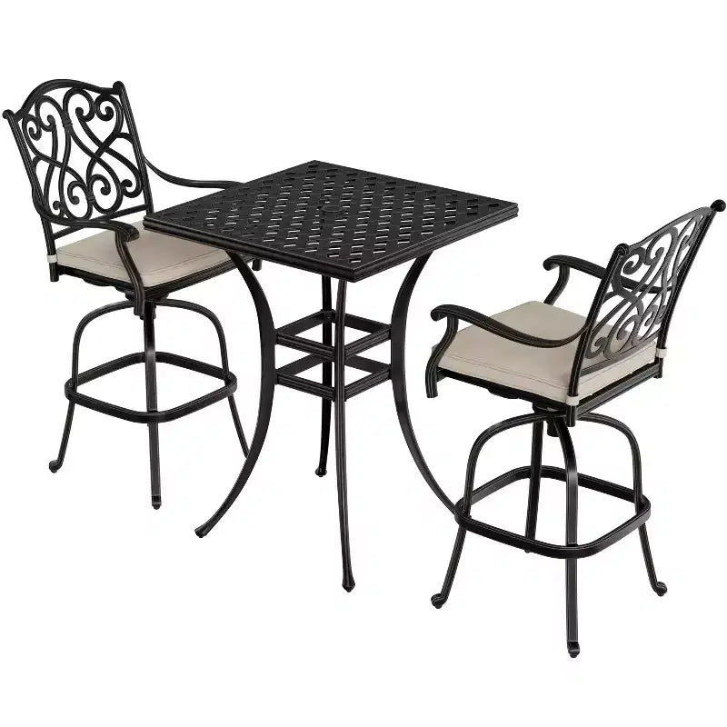CLIHOME Ensemble de patio 3 pièces en fonte d'aluminium avec coussins de canapé, hauteur bar