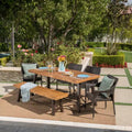 GDFStudio Mahalo Outdoor Wicker and Acacia Wood 6 Piece Dining Set with Bench