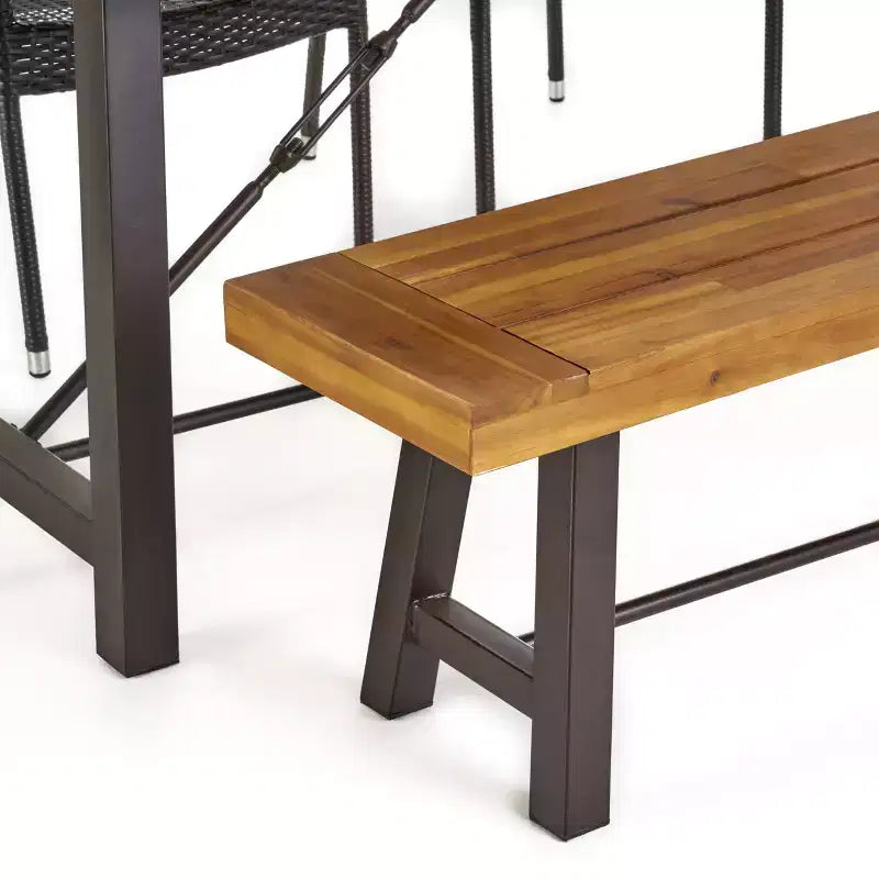 Ensemble de salle à manger GDFStudio Mahalo d'extérieur en osier et bois d'acacia 6 pièces avec banc