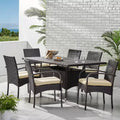 GDFStudio Toledano Outdoor Wicker and Iron 7 Piece Dining Set with Water Resistant Cushion