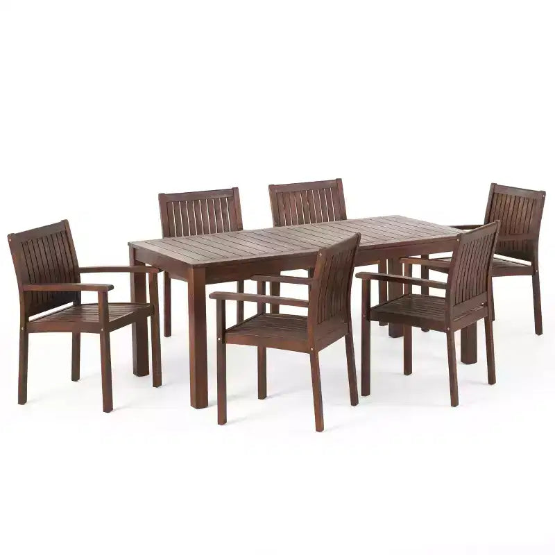 Ensemble de salle à manger GDFStudio Paoha 7 pièces en bois d'acacia avec design à lattes