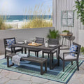GDFStudio Broderick 6 Piece Outdoor Acacia Wood Dining Set With Bench and Cushions