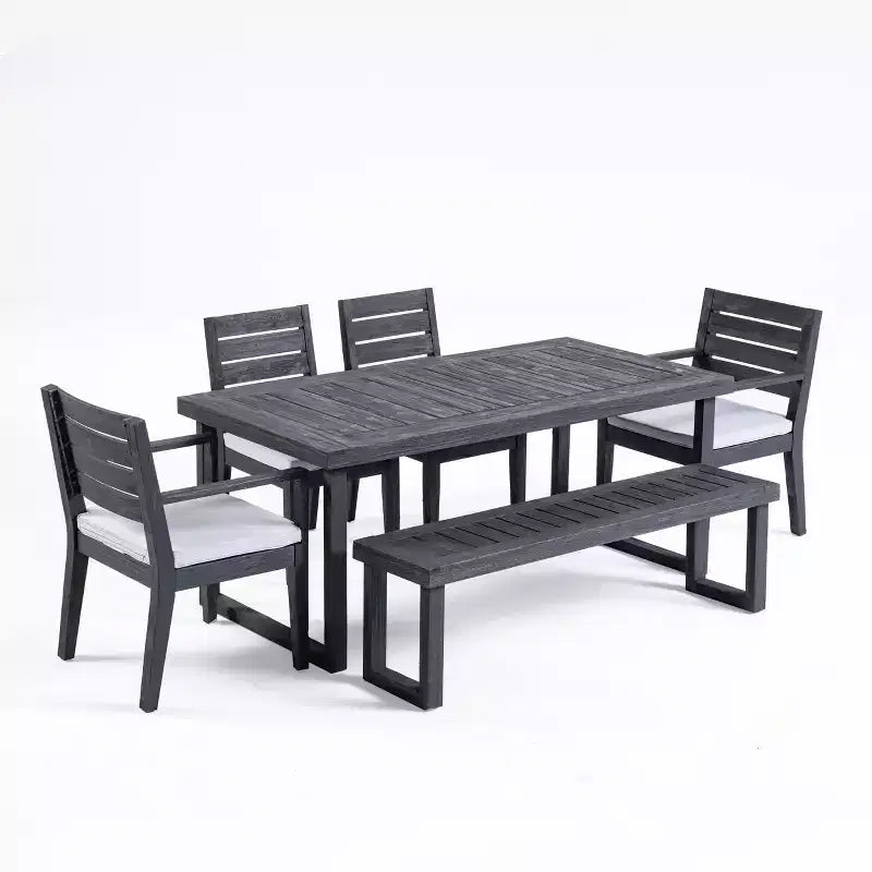 GDFStudio Broderick Ensemble de salle à manger d'extérieur 6 pièces en bois d'acacia avec banc et coussins