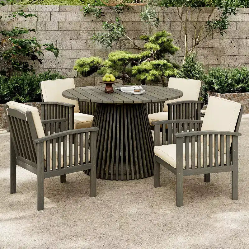 Christopher Knight Home Case 5 Piece Patio Acacia Wood Dining Set with Cushions