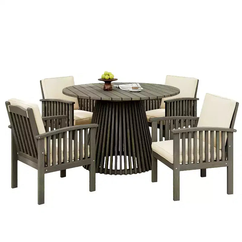 Christopher Knight Home Case Ensemble de salle à manger 5 pièces en bois d'acacia avec coussins pour l'extérieur