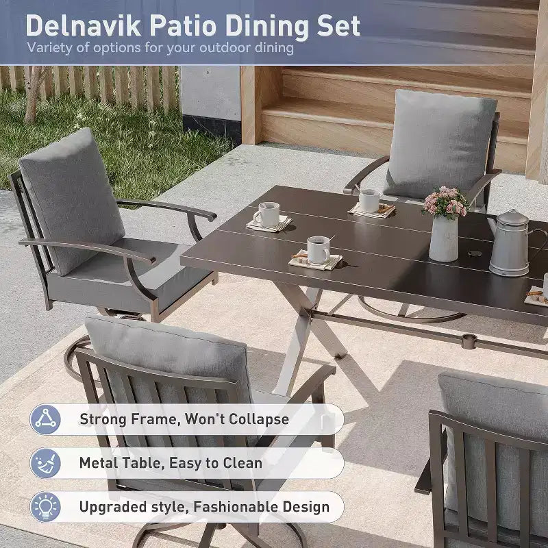 ALAULM Salon de jardin 9 pièces avec 2 chaises pivotantes et 6 chaises fixes, grande table