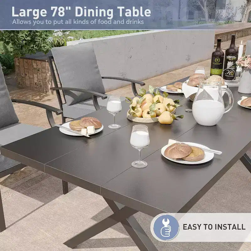 ALAULM Salon de jardin 9 pièces avec 2 chaises pivotantes et 6 chaises fixes, grande table